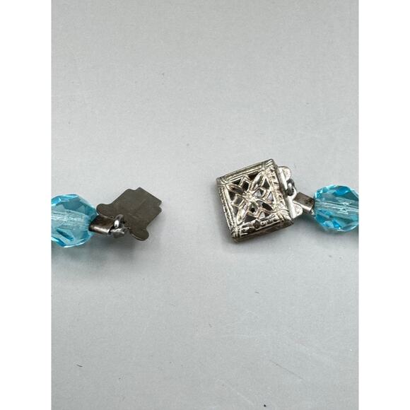 Vintage Turquoise & Black Glass Bead Necklace w/Sterling Silver Clasp - Picture 9 of 11